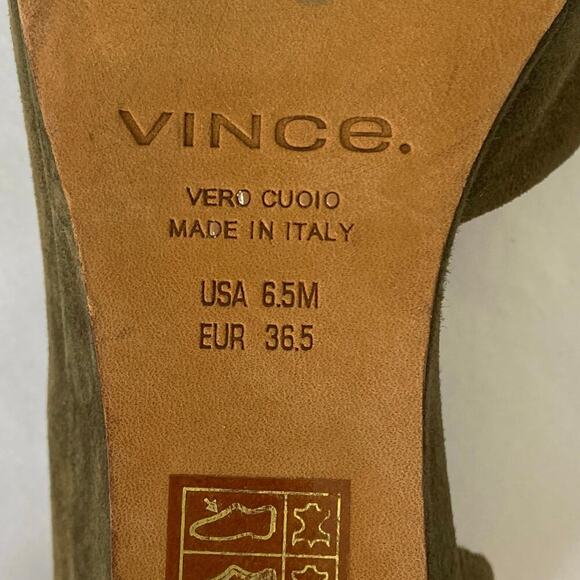 Vince Barolo Suede Wedge Heel Size 6.5 Olive Green Square Toe Casual D'Orsay - Picture 12 of 13